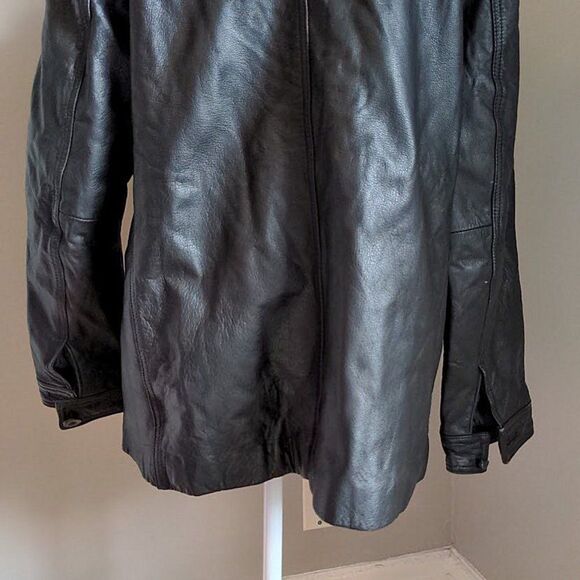 Vintage 1990s Kathy Ireland Motorcycle Jacket Leather Black Zip Front Size Large - Picture 9 of 11